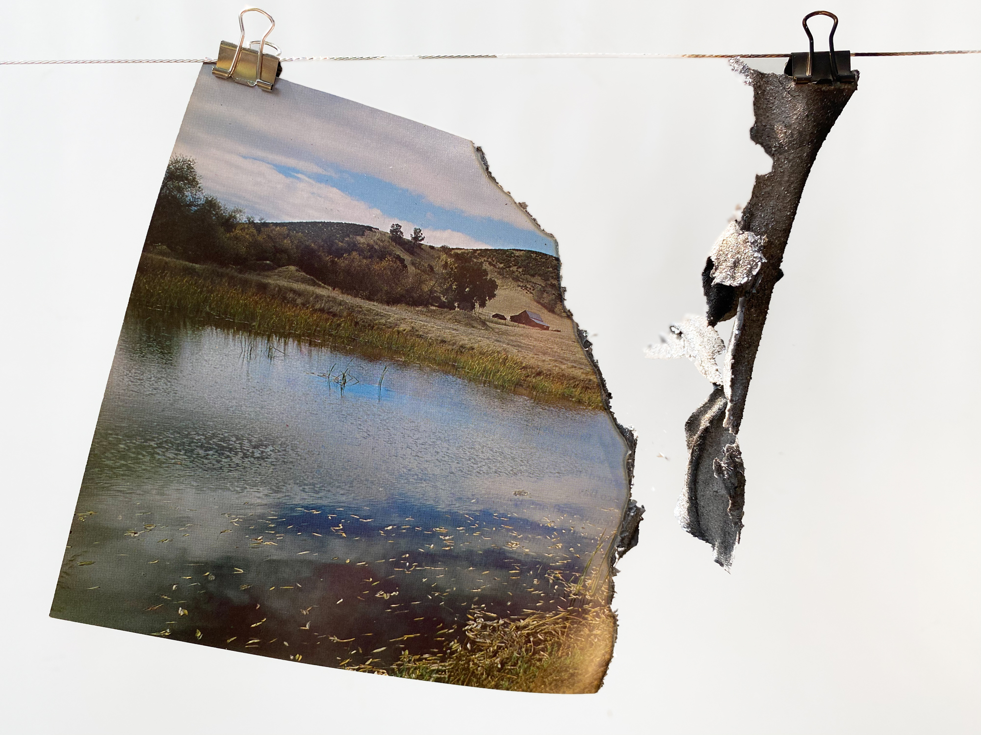 burnt, extinguished and re-photographed image of Meadow_Lake in the Gabilan_Range